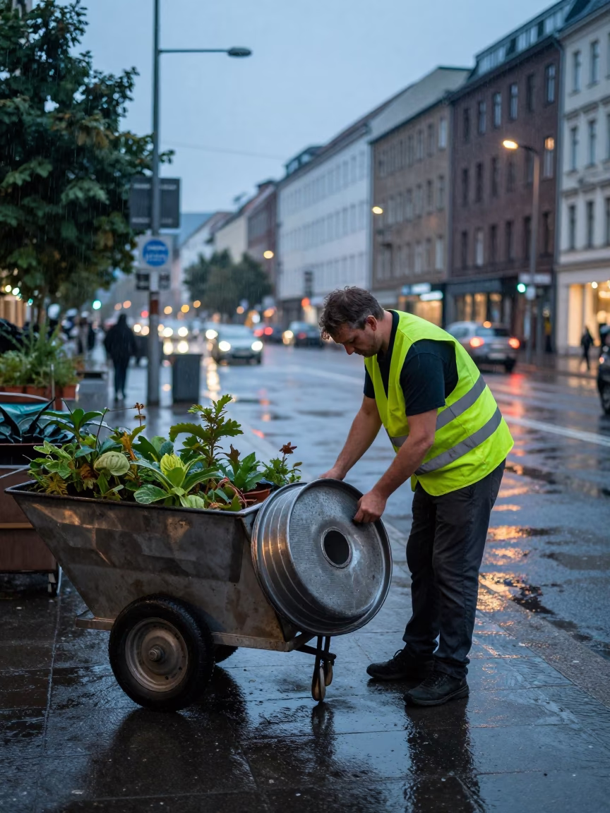 Berlin Gardener at Dusk Light in in Berlin, Germany