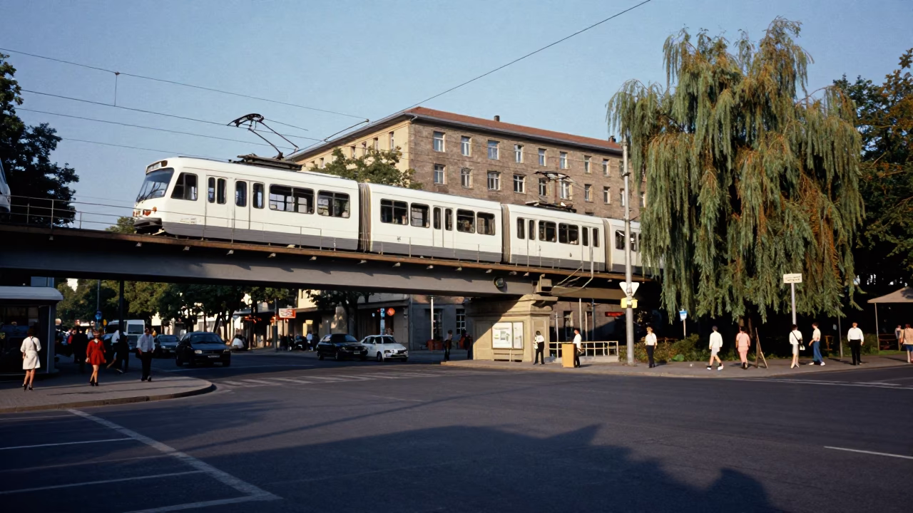 Berlin Germany 1960s Street Scene with Monorail and Willow in in Berlin, Germany