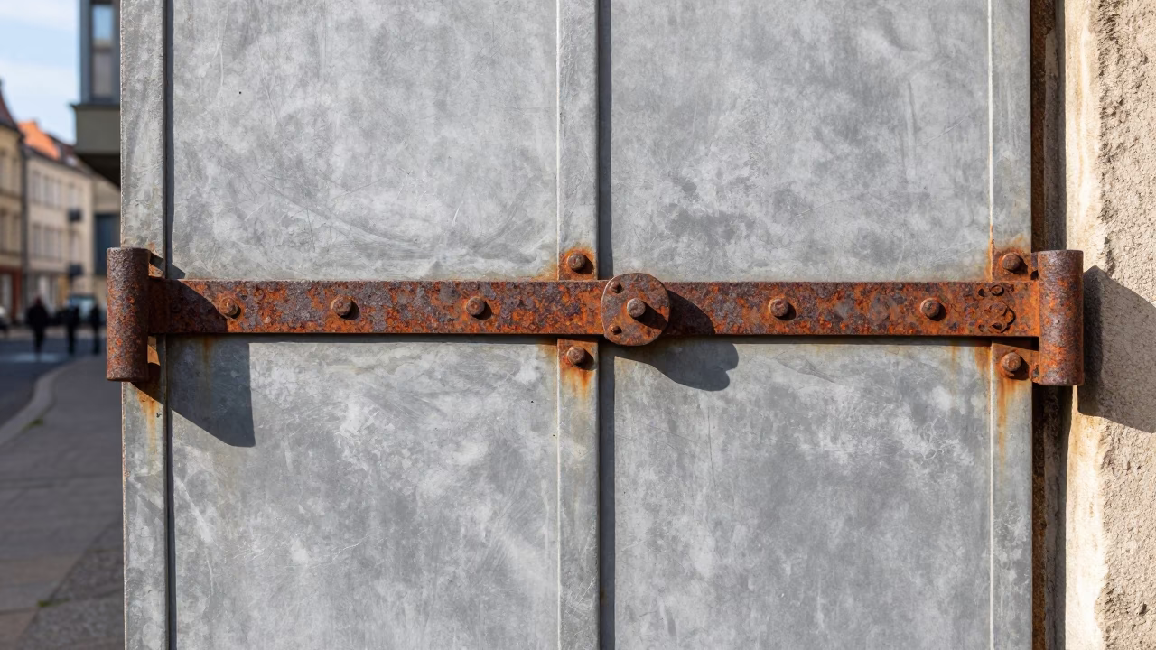 Berlin Germany Bright Midmorning Street Scene with Rusty Hinge and Urban Details in in Berlin, Germany