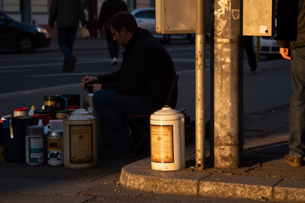 Berlin Germany Evening Light Street Scene with Tea Canister and Local Life in in Berlin, Germany