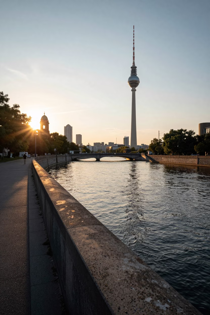 Berlin Germany Golden Hour Landscape with Traces of Urban Life and Historical Architecture in in Berlin, Germany