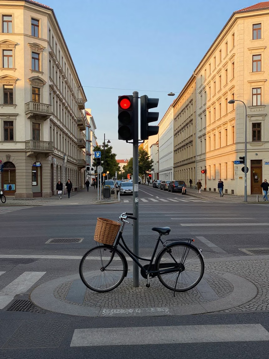Berlin Germany Late Afternoon Street Scene with Bicycle Basket and Hinge Detail in in Berlin, Germany