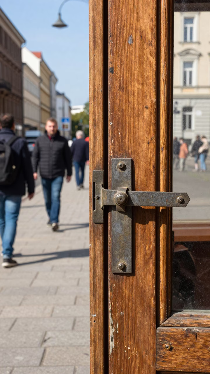 Berlin Germany Midmorning Street Scene with Latch Detail and Local Market Activity in in Berlin, Germany