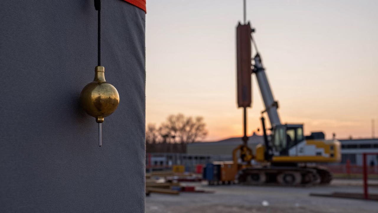 Berlin Germany Nautical Dawn Construction Site with Pile Driver and Urban Skyline in in Berlin, Germany