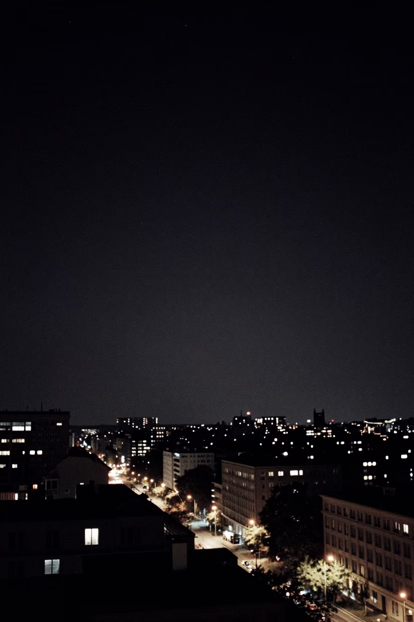 Berlin Germany Night Sky Over Urban Rooftops and Streetlights 1970s in in Berlin, Germany