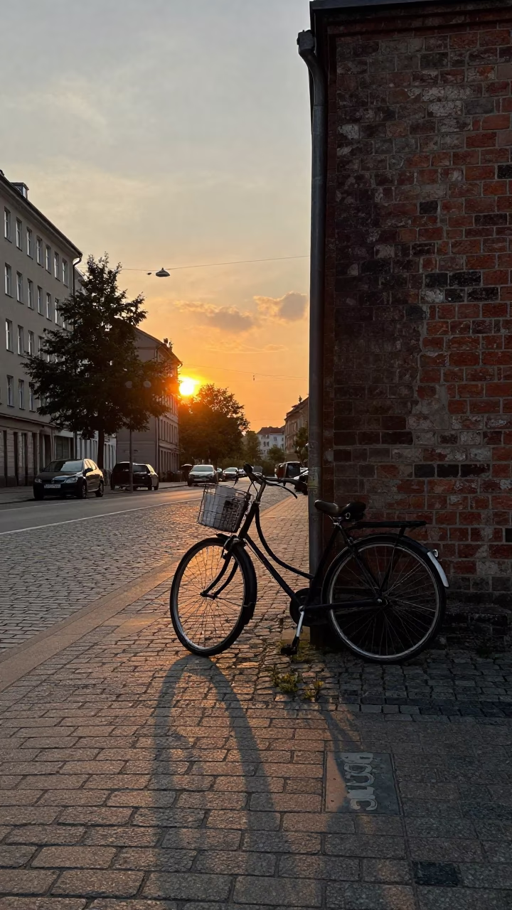 Berlin Germany Street Scene at Sunset with Vintage Bicycle and Urban Architecture in in Berlin, Germany