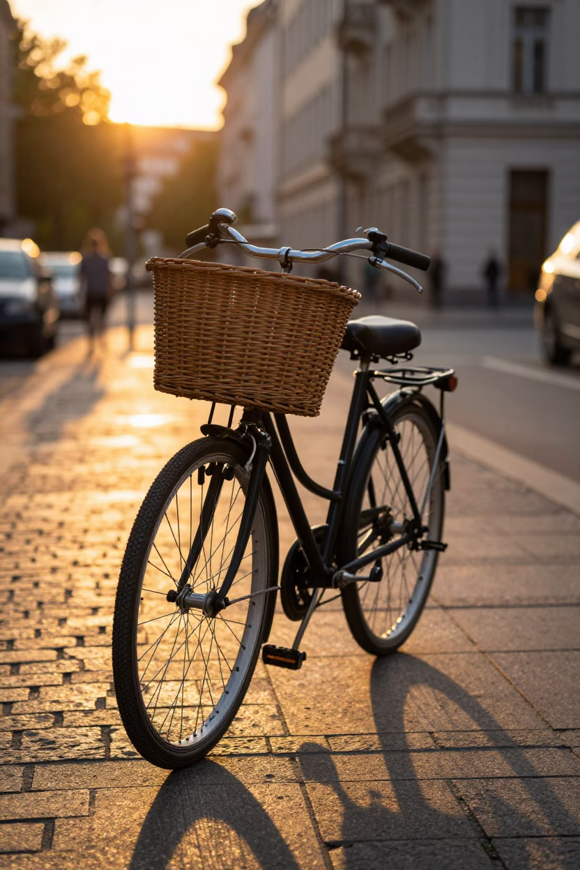 Berlin Germany Sunset Street Scene with Vintage Bicycle and Urban Architecture in in Berlin, Germany