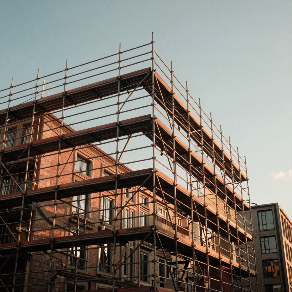 Berlin Germany Sunset View of Scaffolding Geometry and Urban Architecture in in Berlin, Germany