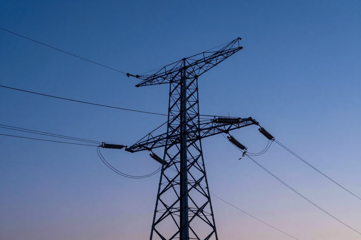 Berlin Germany Twilight Power Substation Lattice Sky Realistic 1980s Photography in in Berlin, Germany