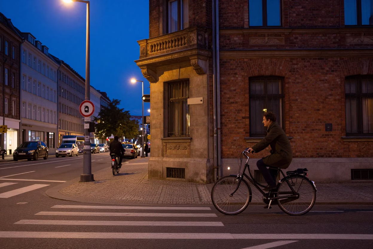 Berlin Germany Twilight Scene with Bicycle and Urban Street Details in in Berlin, Germany