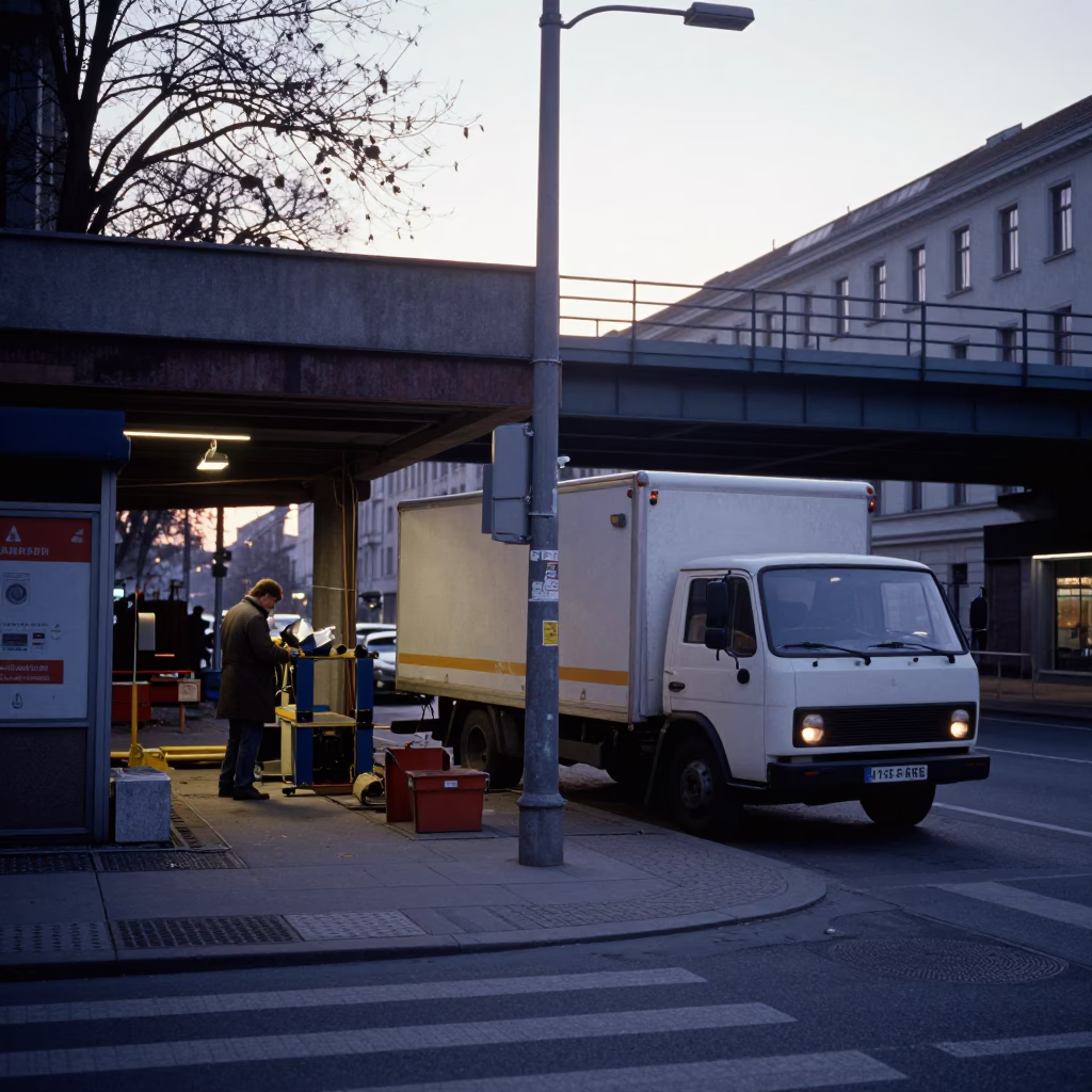 Berlin Germany Urban Dawn Street Scene with Vintage 1970s Atmosphere and Early Morning Activity in in Berlin, Germany