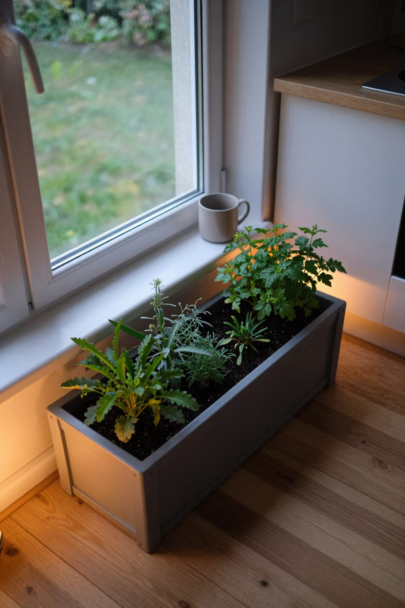 Berlin Herb Garden View Before Dawn in in a sunlit living room near Berlin