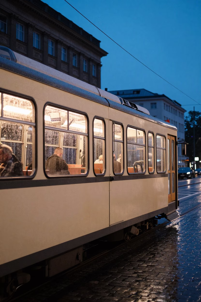 Berlin Heritage Tram at The Last Blue Light Of Evening in in Berlin, Germany