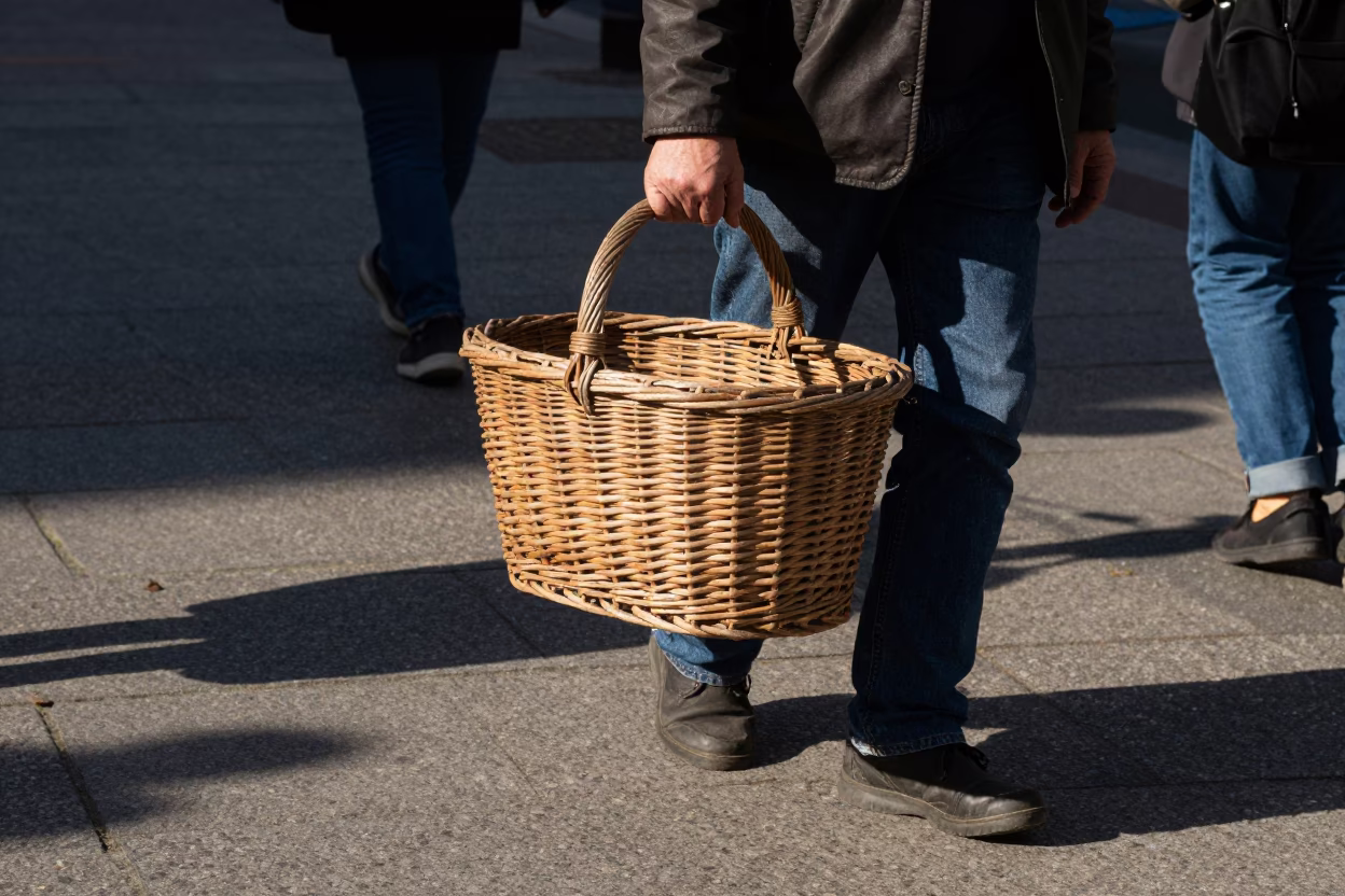 Berlin Late Afternoon Street Scene with Wicker Basket and Urban Details in in Berlin, Germany