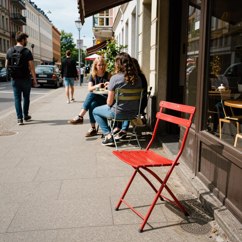 Berlin Midday Street Scene with Folding Chair and Vintage Car Rally in in Berlin, Germany