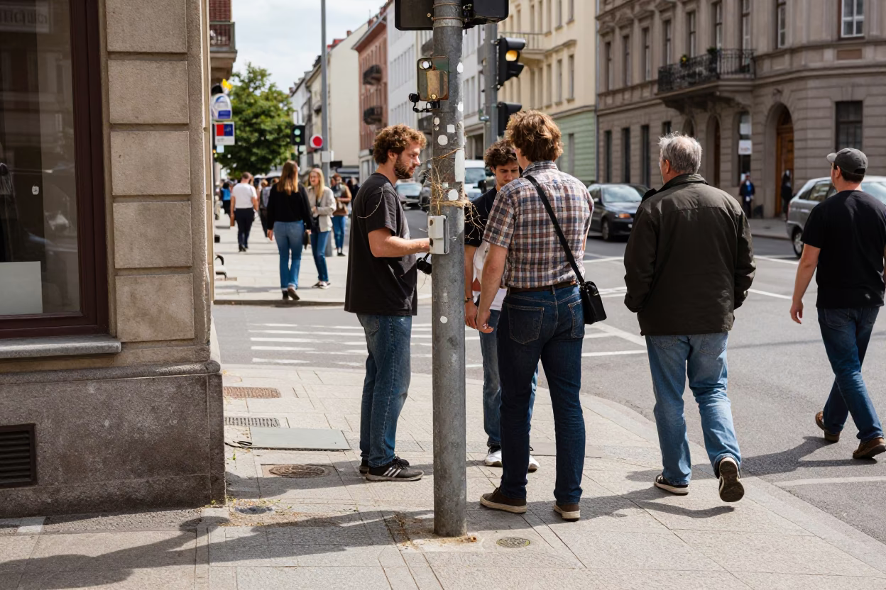 Berlin Midday Street Scene with Vintage 1990s Atmosphere and Urban Details in in Berlin, Germany