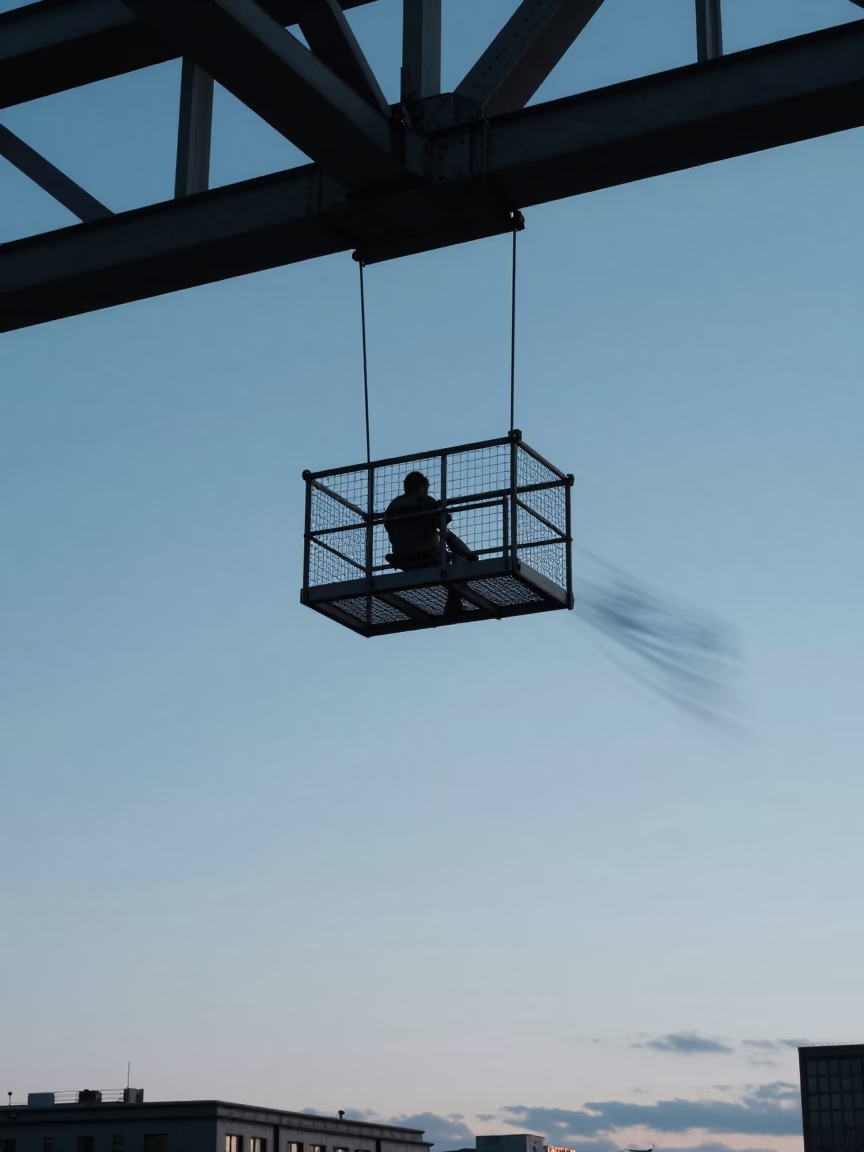 Berlin Nautical Dawn Bridge Maintenance Cage and Urban Infrastructure Scene in in Berlin, Germany