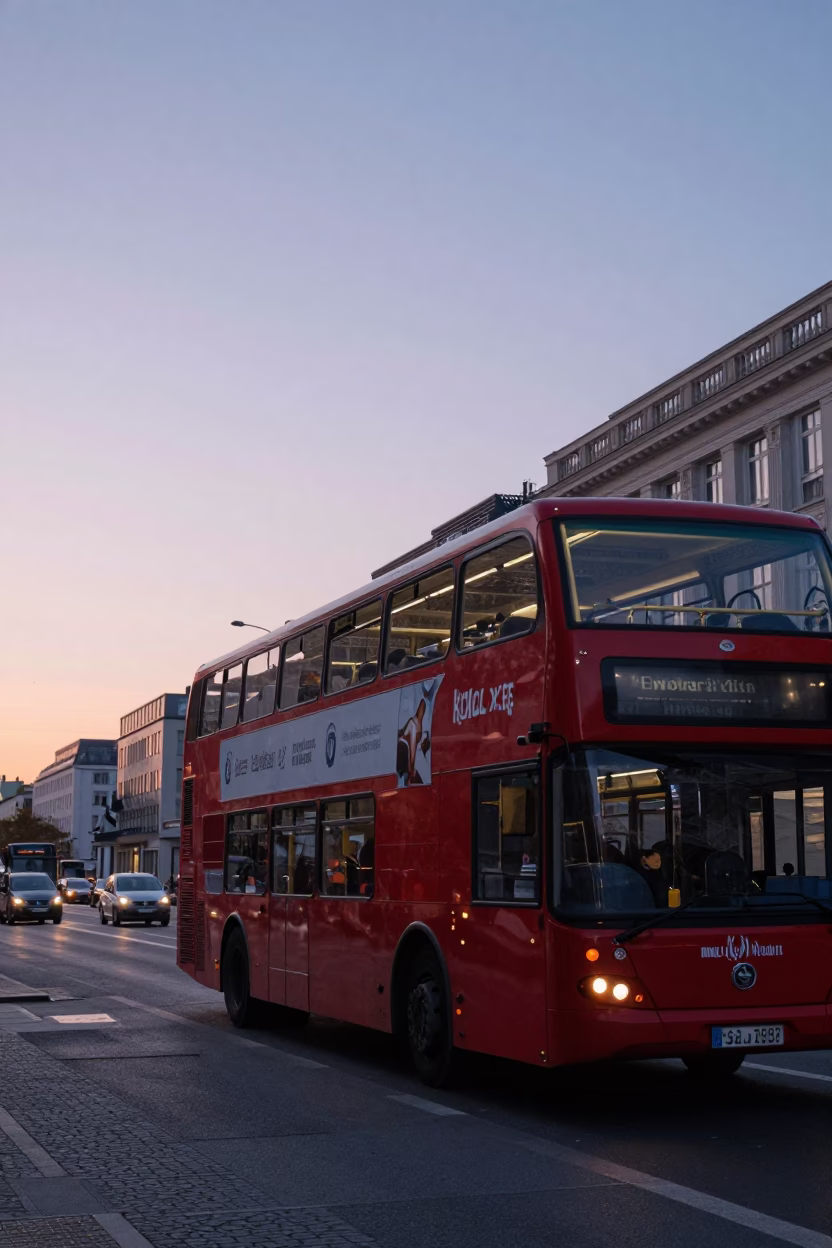 Berlin Nautical Dawn Street Scene with Double-Decker Bus and Urban Details in in Berlin, Germany