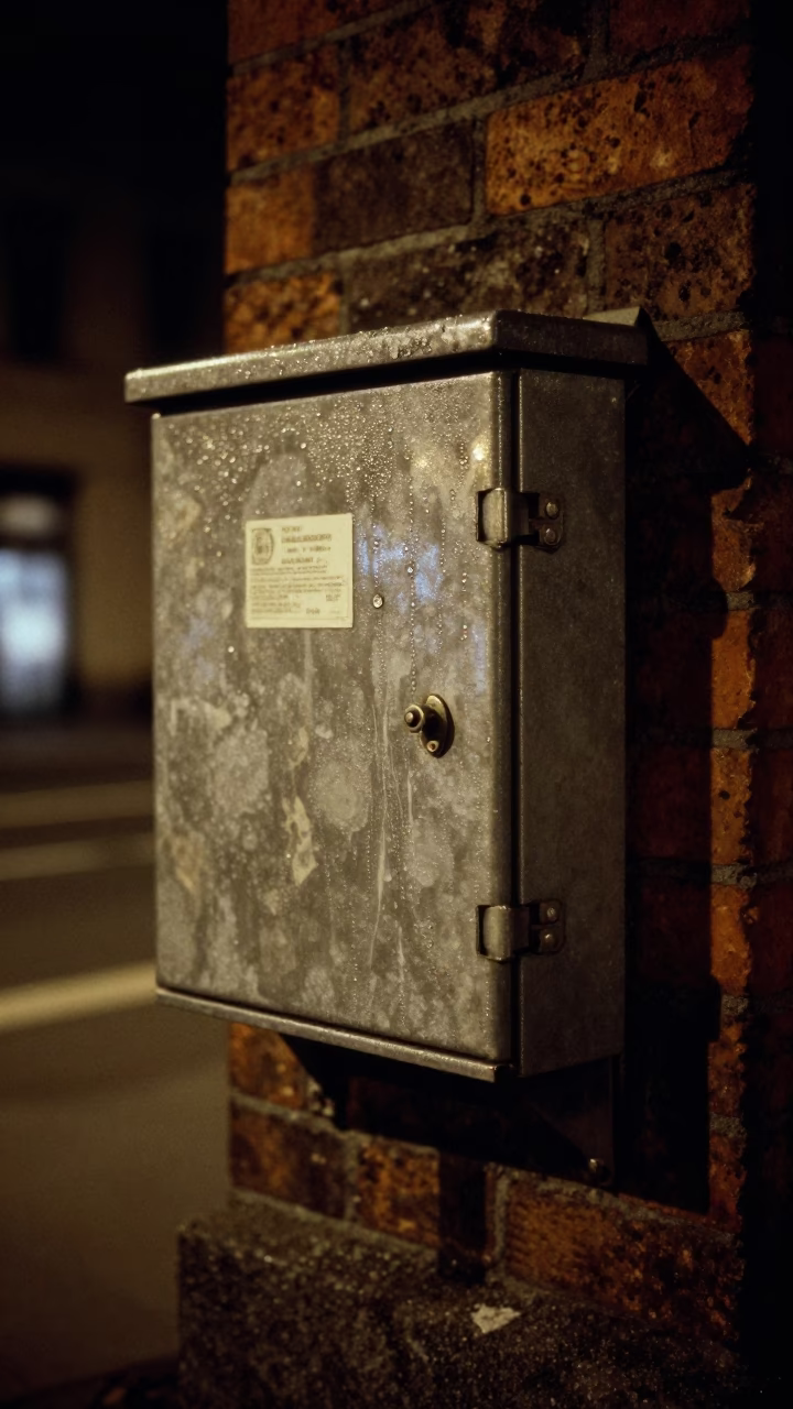 Berlin Night Scene with Condensation on Metal Latch and Urban Decay in in Berlin, Germany
