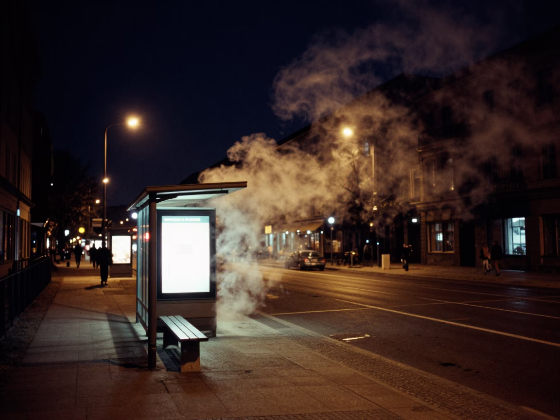 Berlin Night Street Scene Under Deep Sky with Steam and Urban Details in in Berlin, Germany