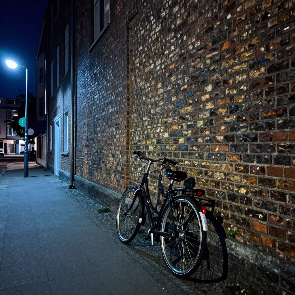 Berlin Night Street Scene with Bicycle and Urban Architecture in in Berlin, Germany