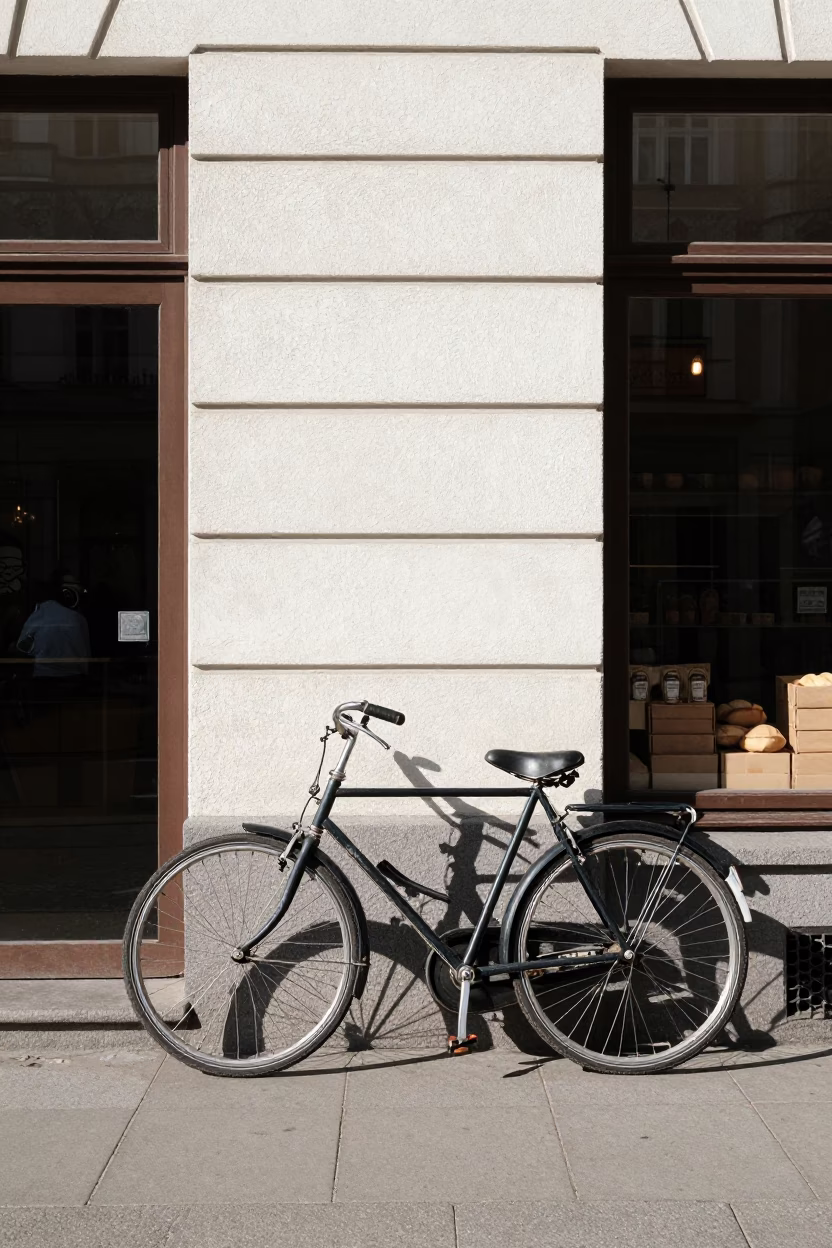 Berlin Noon Street Scene with Vintage Bicycle and Bakery Shopfront in Germany in in Berlin, Germany