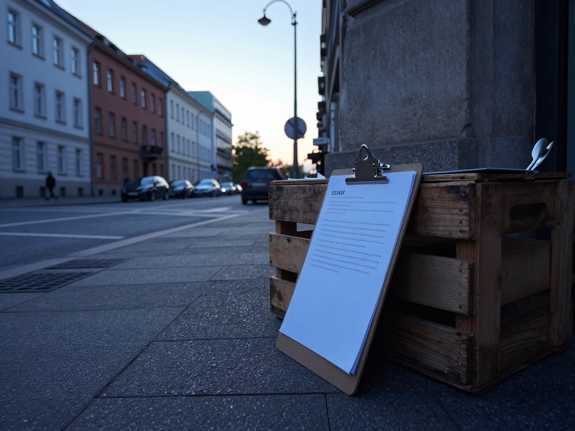 Berlin Pre-Dawn Street Scene with Clipboard and Utensil Crock at Sunrise in in Berlin, Germany