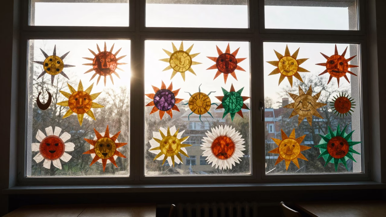 Berlin Preschool Classroom Morning Light Handmade Sun Crafts Just After Sunrise in in Berlin, Germany