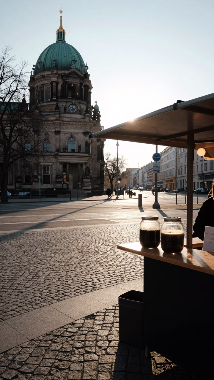 Berlin Street Scene at As First Light Reaches The Scene in in Berlin, Germany