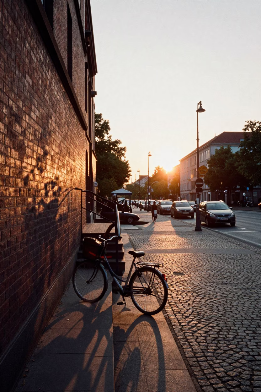 Berlin Street Scene at Sunset with Stair Rail and Urban Details in in Berlin, Germany