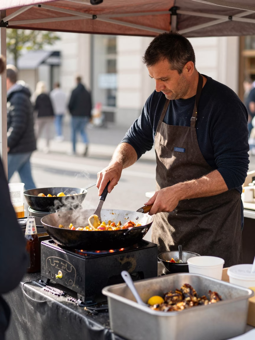 Berlin Street Scene with Sewing Scissors and Skillet at Midday in in Berlin, Germany