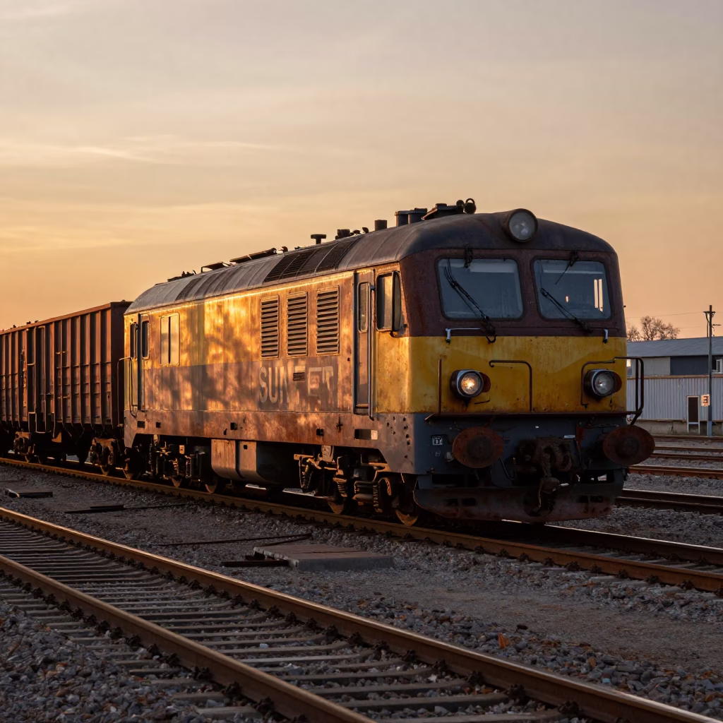 Berlin Sunset Freight Train at Rail Yard with Rust and Metro Tunnel in in Berlin, Germany