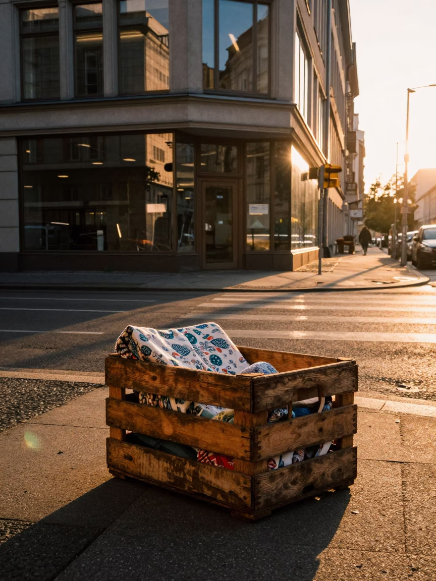 Berlin Sunset Street Scene with Crate and Fabric Details in in Berlin, Germany