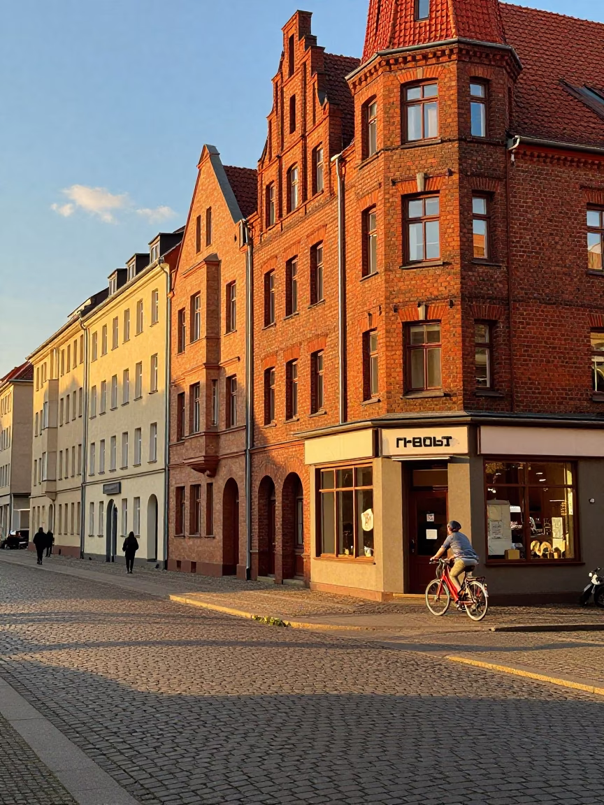 Berlin Sunset Street Scene with Vintage 1970s Elements and Urban Details in in Berlin, Germany