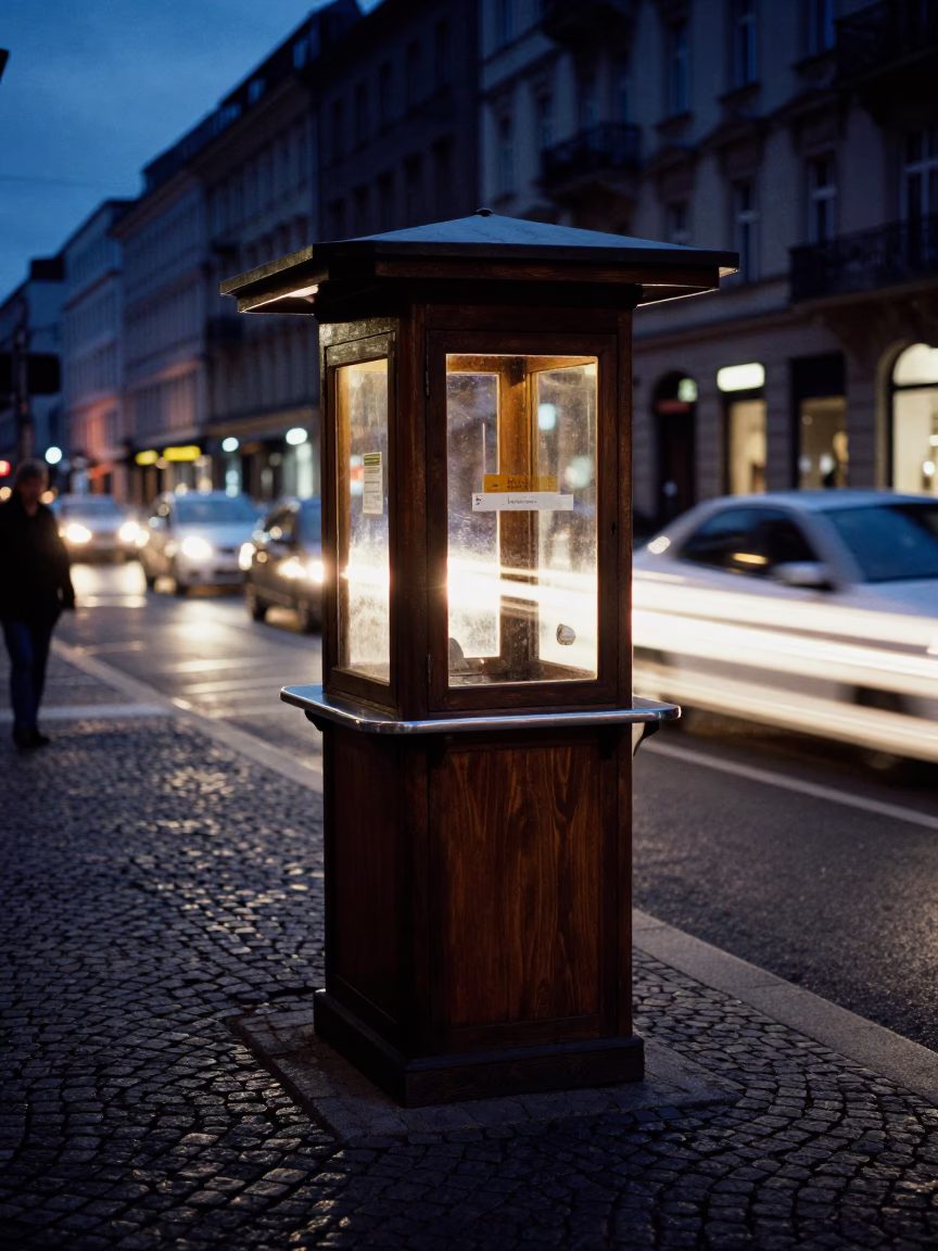 Berlin Twilight Street Scene with Hotel Valet Stand and Headlight Streaks in in Berlin, Germany