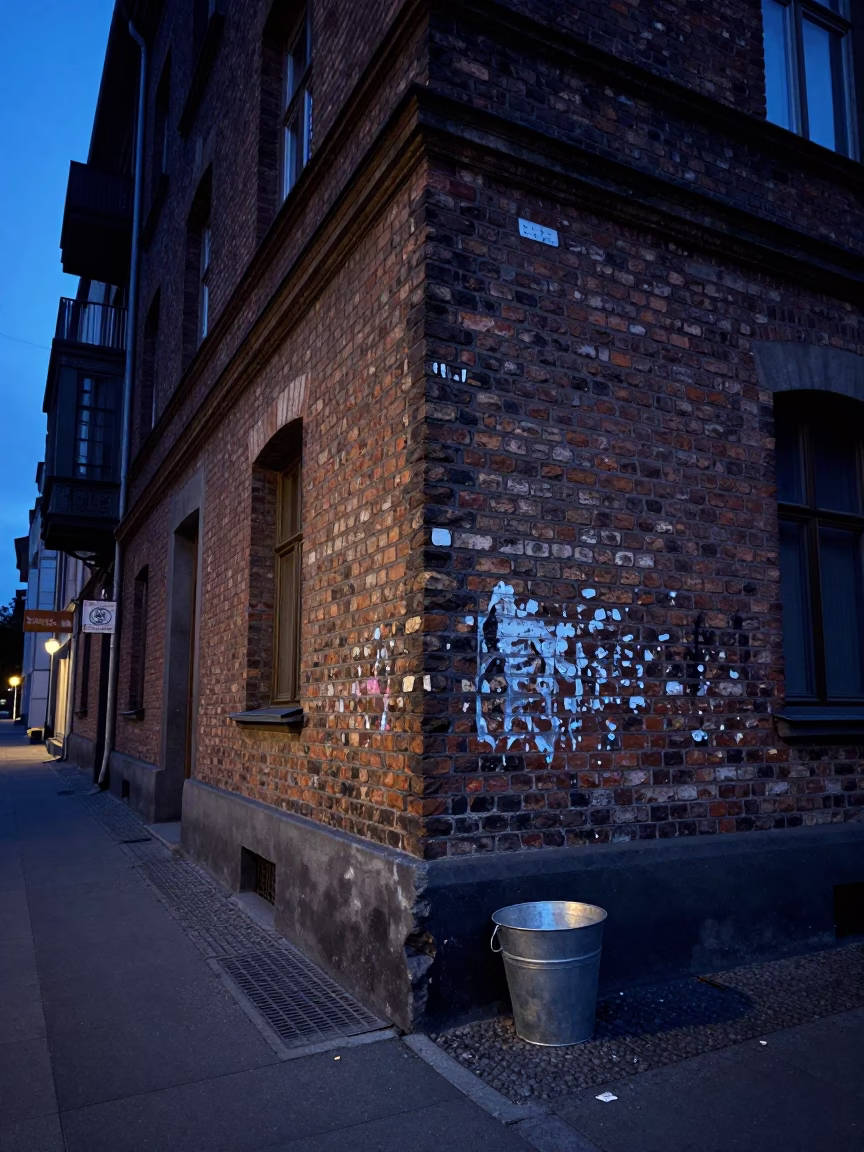 Berlin Twilight Street Scene with Paint Flecks and Urban Decay Details in in Berlin, Germany