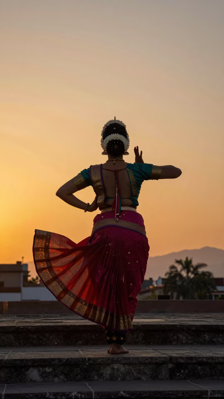 Bharatanatyam Dancer on Ensenada Temple Steps in in Ensenada