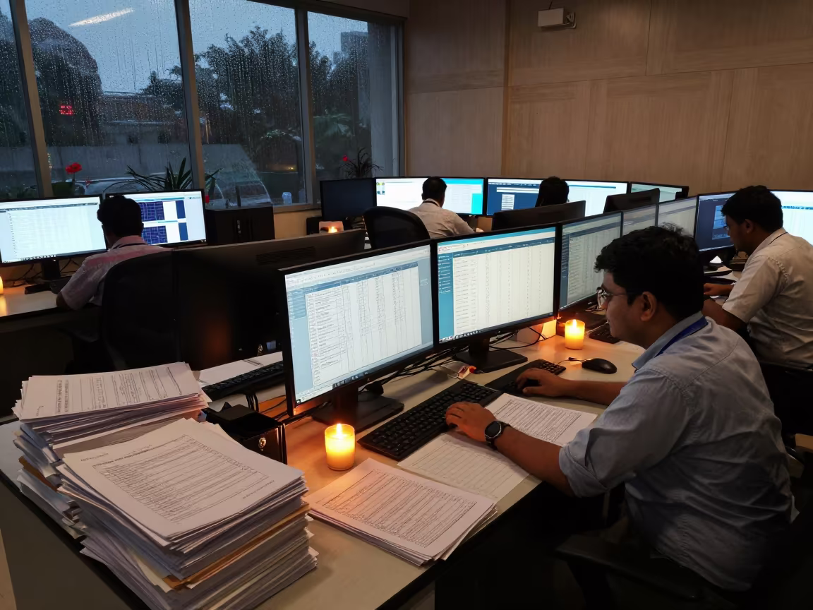 Bhiwandi Scheduling Desk in Copper Candlelight in in an operations center under monitor glow near Bhiwandi