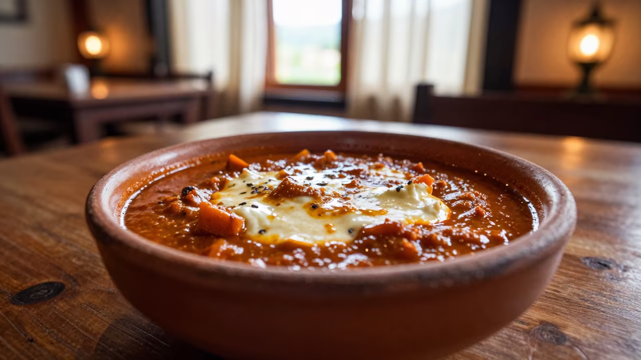 Bhutanese Ema Datshi Stew on Cabinda Table in on a restaurant table in Cabinda