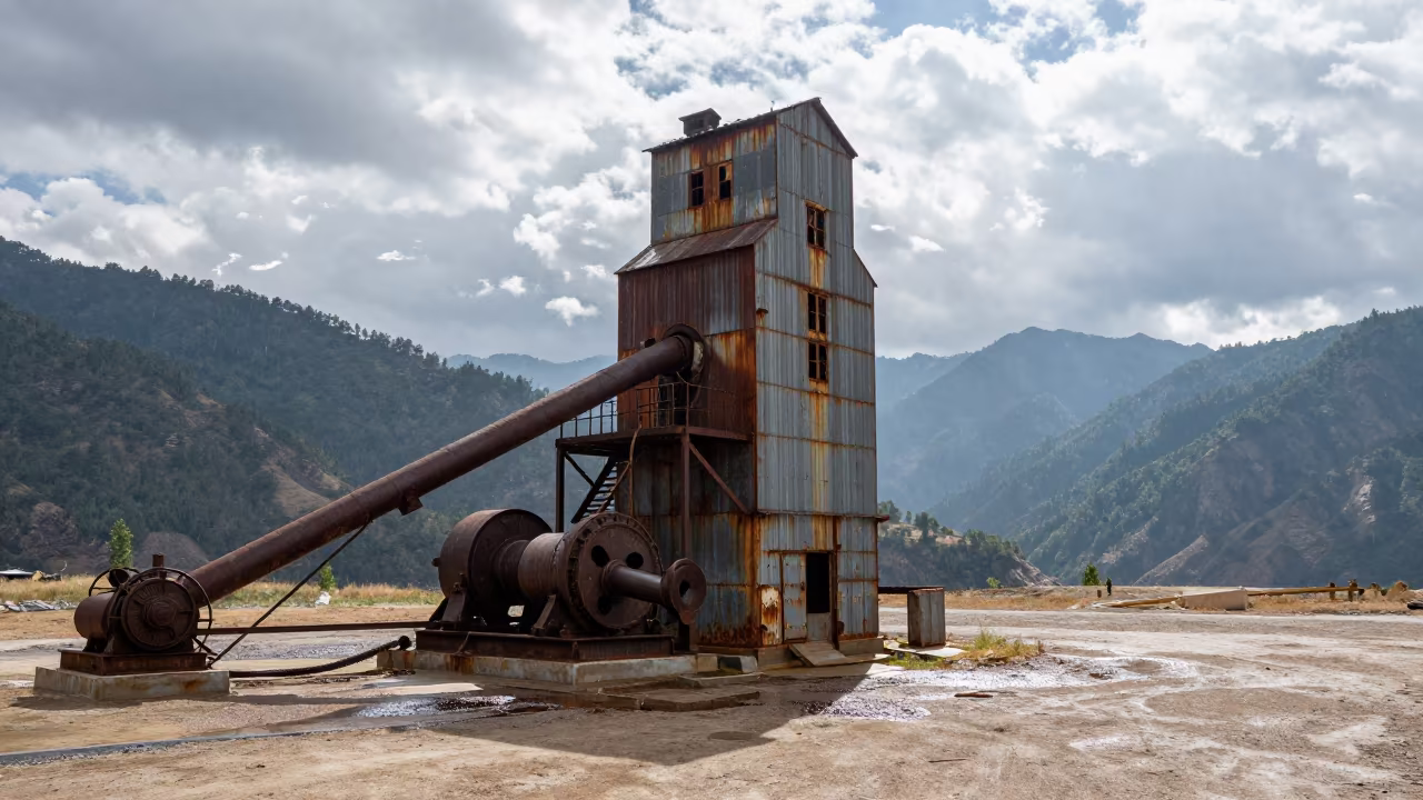 Bhutanese Grain Elevator Under Noon Drizzle in in Bhutan