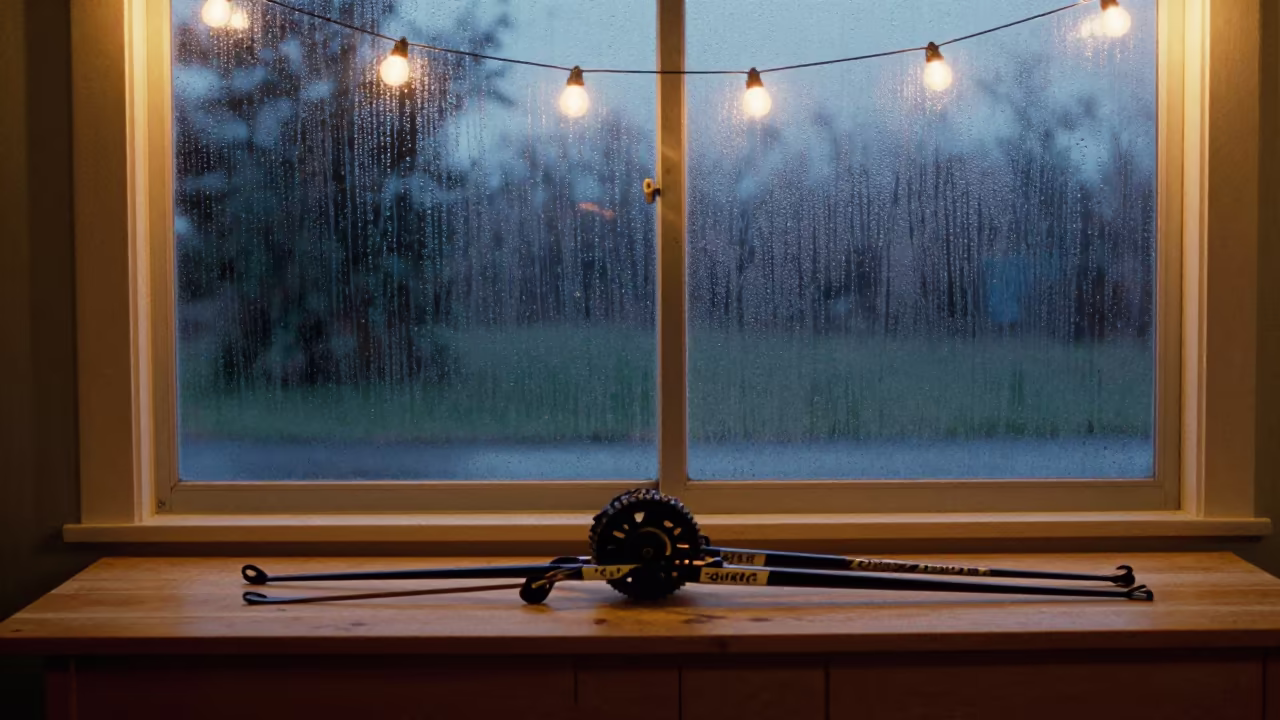 Biathlon Competitor on Workbench Under Night Sky in on a wooden workbench in Panama City