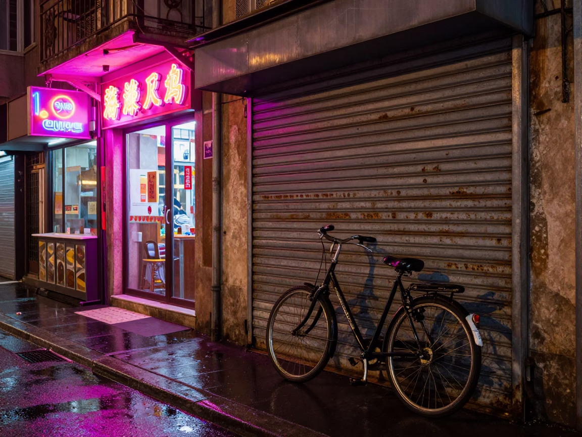Bicycle after dark in Istanbul in in Istanbul, Turkey