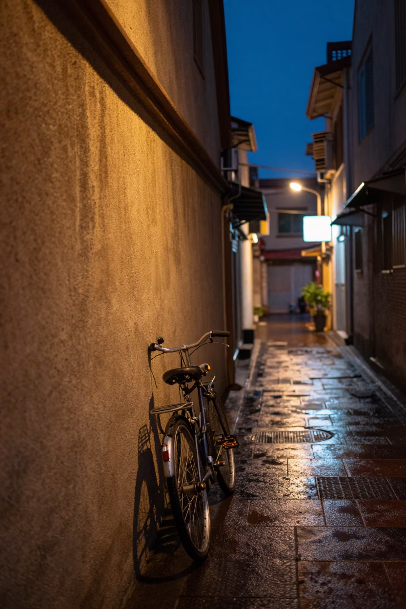 Bicycle after dark in Tainan in in Tainan, Taiwan