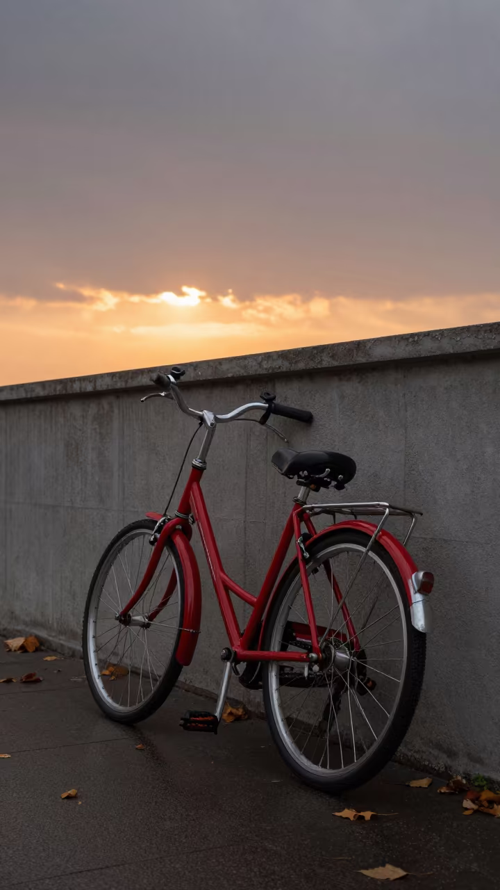 Bicycle Against Cafe Wall in Orange Sunset Light in in Kazakhstan