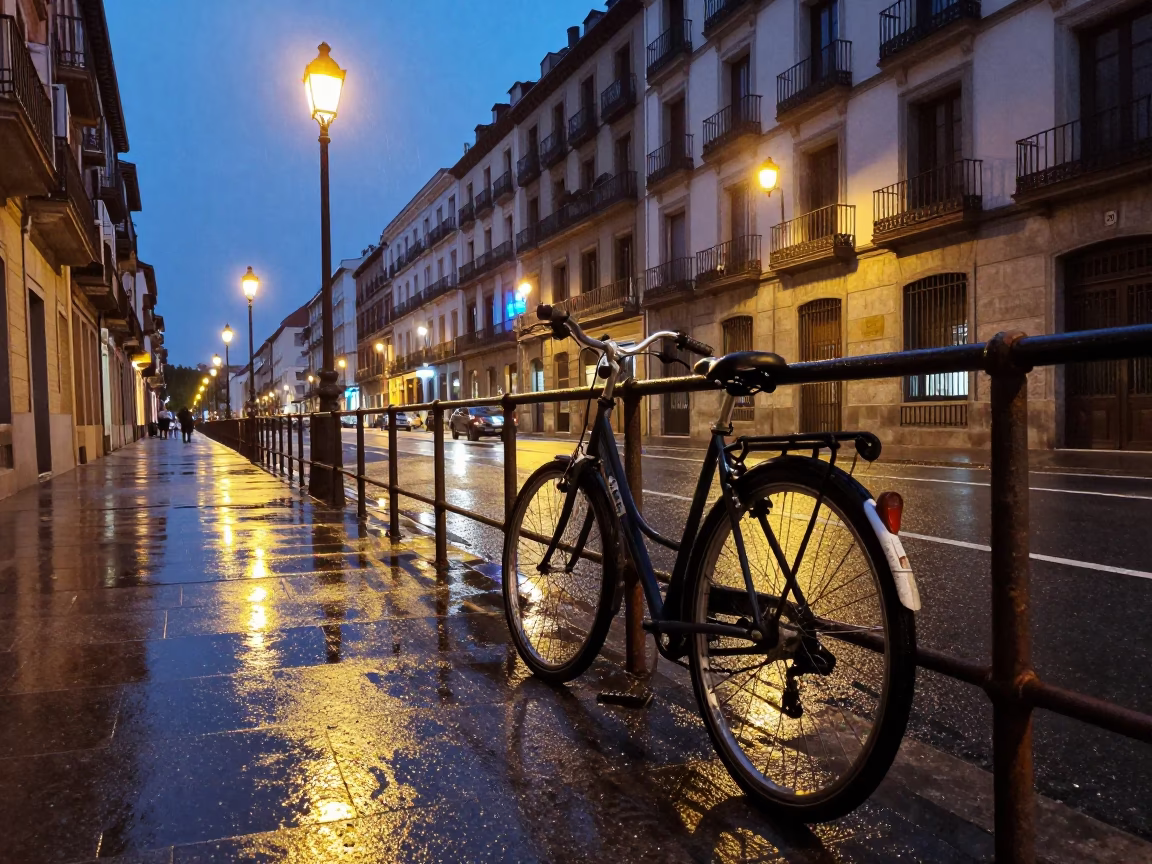 Bicycle at Dusk Light in in Madrid, Spain
