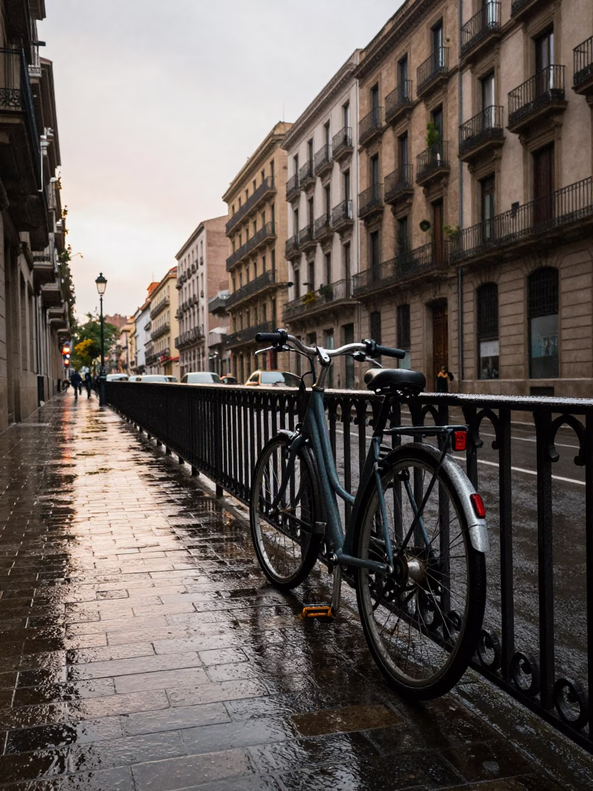 Bicycle at First Light in in Barcelona, Spain