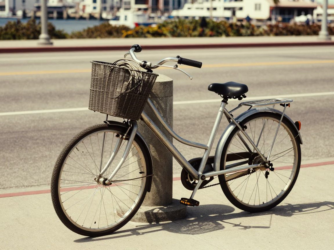 Bicycle Basket in San Diego at The Flat Glare Of Noon Light in in San Diego, California, United States