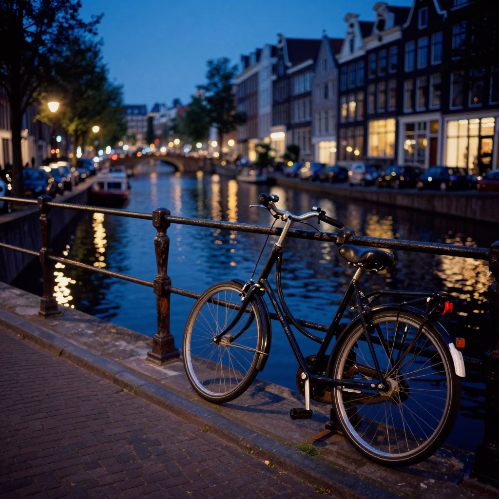 Bicycle in Amsterdam at Blue Hour in in Amsterdam, Netherlands