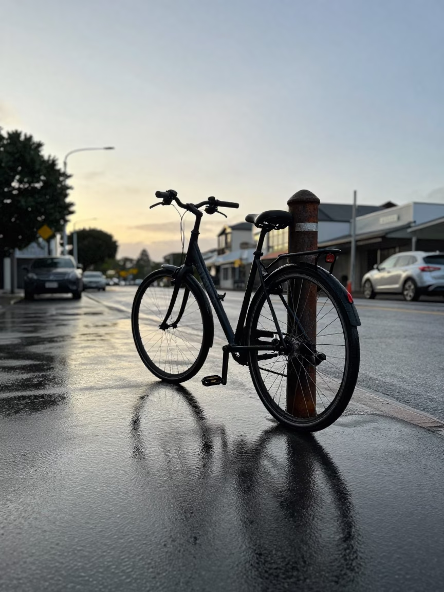 Bicycle in Auckland at First Light in in Auckland, New Zealand
