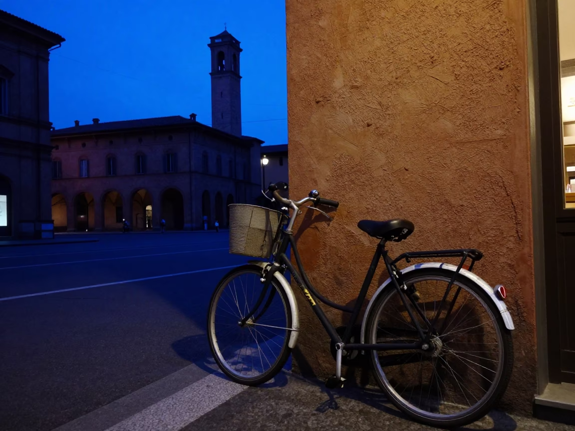 Bicycle in Bologna at Blue Hour in in Bologna, Italy